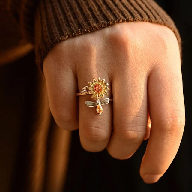 RoseBloom sunflower bee rotating anxiety and stress ring