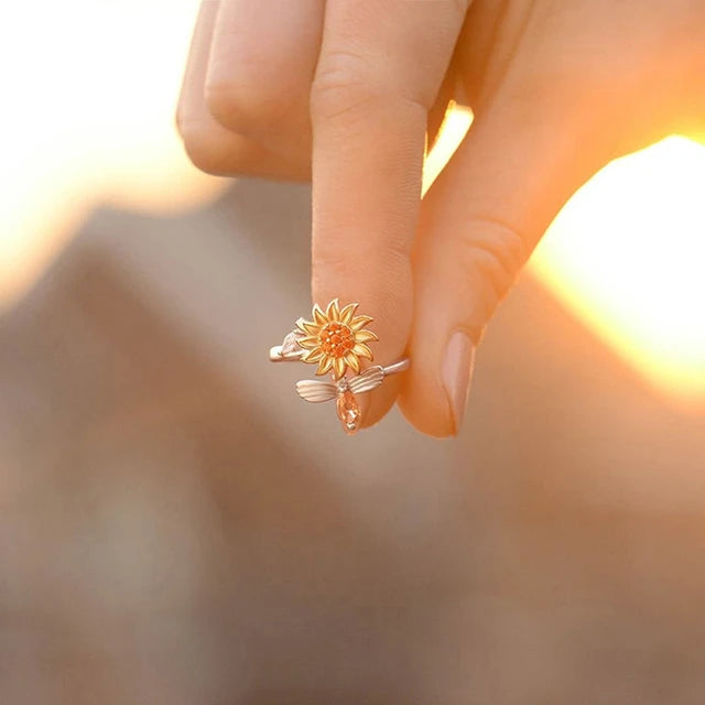 RoseBloom sunflower bee rotating anxiety and stress ring